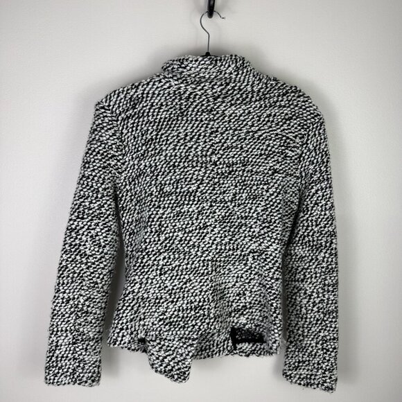 BlankNYC Jacket Womens XS Black White Boucle Wool Blend Asymmetrical Moto Zip - Picture 7 of 9